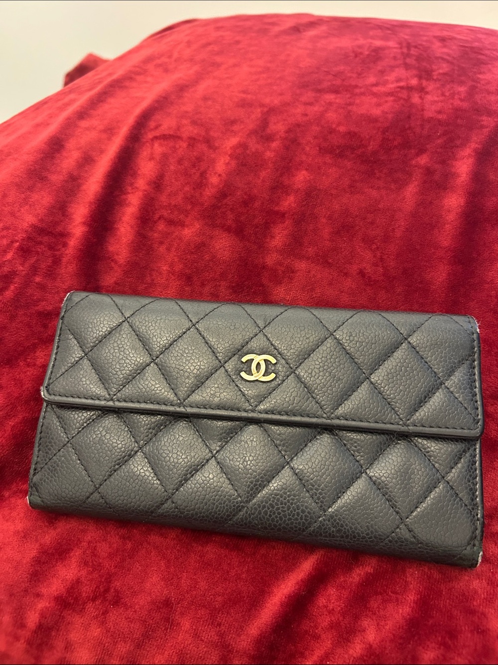 CHANEL Black Quilted Leather Card Holder Wallet with Gold CC
